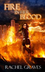 The cover shows a young woman standing in the center of a city. She's surrounded by flames as everything burns. 