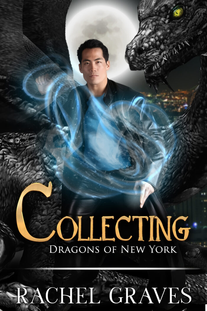 Cover art for collecting shows an Asian man with his hands covered in magic, standing in front of a black scaled dragon.